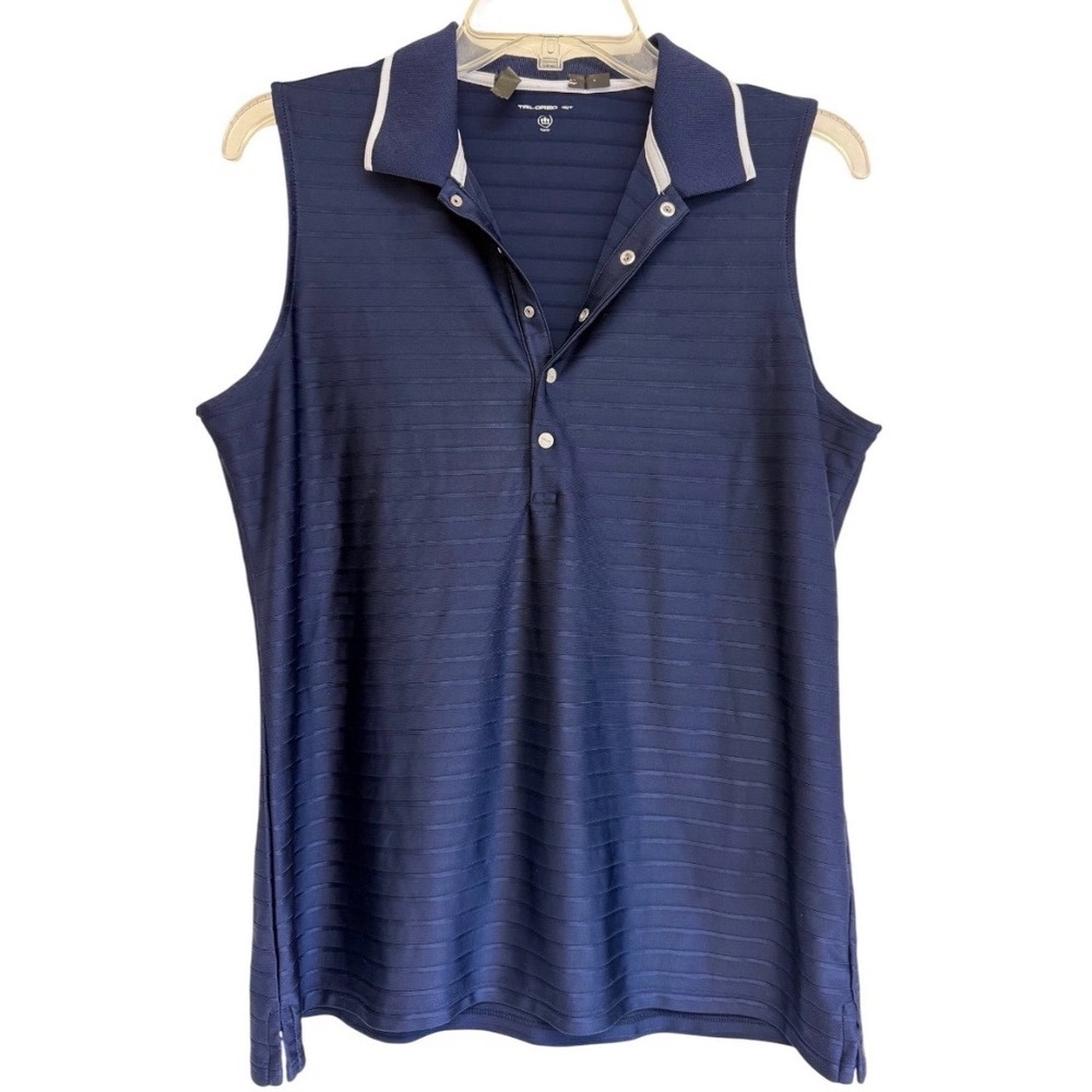 RLX Ralph Lauren Womens Navy Blue Sleeveless Golf Polo Shirt Tailored Fit Large